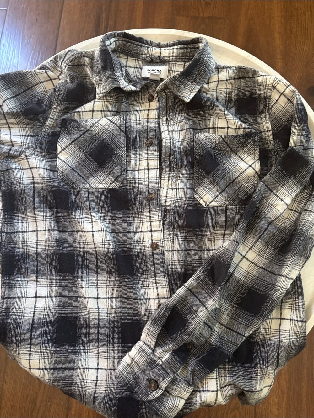 SONOMA Boy’s Black and White Plaid Button-Down Shirt